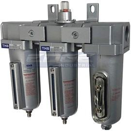 3 STAGE, INDUSTRIAL GRADE IN-LINE COALESCING FILTER & DESICCANT AIR DRYER COMBINATION WITH METAL BOWLS FOR SPRAY GUN EQUIPMENT PAINT BOOTH COMPRESSOR, PLASMA CUTTER (3/4" MANUAL DRAIN)