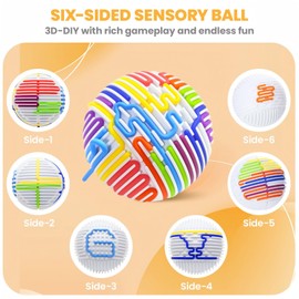 PushGoGo Sensory Activity Ball,Sensory Activity Board 3D DIY Upgrade,Fidget Toy for Calming, Stress, Anxiety, ADHD & Autism,Kids 3+ & Adults,with 16 Strings (White)