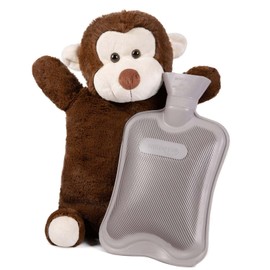 HomeTop Premium Classic Rubber Hot or Cold Water Bottle with Cute Stuffed Monkey Cover (2 Liters, Gray)