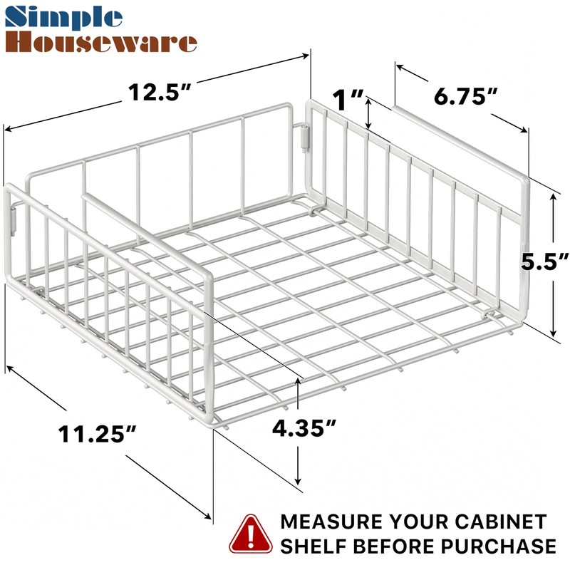 Simple Houseware 2-Pack Under Shelf Wire Metal Basket Shelf, White