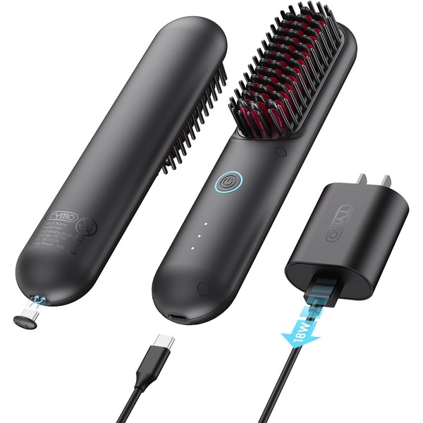 TYMO Porta Cordless Hair Straightener Brush, Portable Mini Straightening Brush