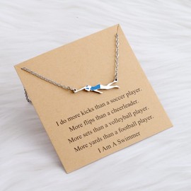 FEELMEM Swimming Necklace Swimming Lover Gifts with Inspirational Swim Team Gift Swim Coach Necklace Swimming Gift (Swim Necklace)