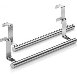 Stainless Steel Over Door Towel Rack Bar Holders for Universal Fit on Cabinet Cupboard Doors Pack of 2