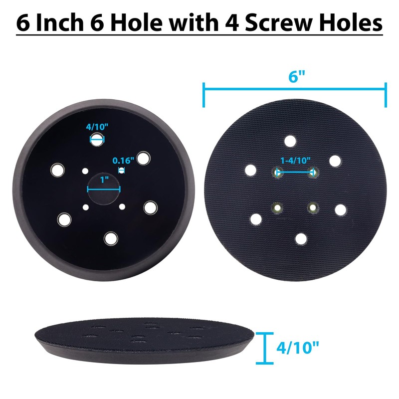 6 Inch Replacement Sander Pads, 6 Holes Hook and Loop