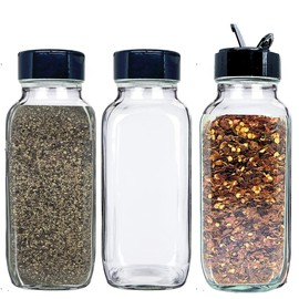 JARMING COLLECTIONS Glass Spice Jars with Shaker Lids - Spice Jars 16 oz for Food Storage, Spice Containers for Kitchen Organization and Storage, Bottles for Spices (Black - 16 Ounce 3 pack)