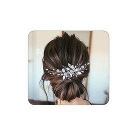 Bridal Wedding Hair Combs Flower Pearl Headpiece Bridal Crystal Leaf Hair Accessories for Women and Girls (Silver)