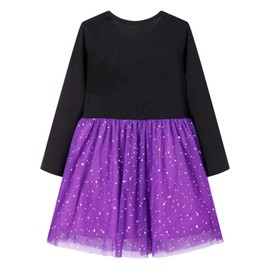 HILEELANG Little Girl Hallowen Dress Novelty Long Sleeve Black Cat Applique Purple Tulle Tutu Outfits with Witch Hat 6 Years