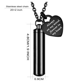 RJCMJDEU Cremation Jewelry Urn Ashes Necklaces for Women Men Cylinder Vial Ash Pendant, Memorial Urn Locket Ashes Holder,Black