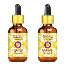 Deve Herbes Pure Cistus Essential Oil (Cistus ladanifer) with Two Glass Droppers Steam Distilled (Pack of Two) 5ml X 2 (0.33 oz)