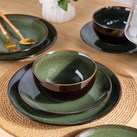 LERATIO Ceramic Dinnerware Sets for 4,Handcraft Stoneware Plates and Bowls Sets,Highly Chip and Crack Resistant | Dishwasher & Microwave & Oven Safe Dishes set,Reactive Glaze Dinnerware- Service for 4