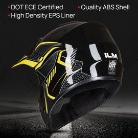 ILM Youth Kids Dirt Bike Helmet ATV Motocross DOT Off-Road Street Helmet Goggles Gloves Full Face Protective Helmet Model BLD-818(Yellow,Youth-Small)