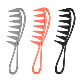 3pcs Wide Tooth Comb, Large Tooth Comb Wide Tooth Curl Comb Shark Teeth Hair Barber Hairstyle Tool for Curly Wet Wavy Thick Hair Wigs Barber Salon (Black, Silver, Pink)