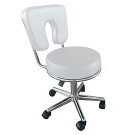 Discount Spa Equipment - Hydraulic Stool with Back, Rolling Stool with Back Support, 15-inch Padded Work Stool, Vanity Stool with Wheels, Makeup Vanity Chair, 18 in x 18 in x 18-25 in, White