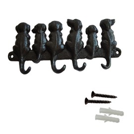 Ymaiss 6 Cute Dogs Cast Iron Wall Mounted Hanger Rack with 4 Hooks Decorative Rustic Key Hook Rack Vintage Design Hanger Heavy Duty Metal Coat Rack 7.7*3.7in Antique Black for Coats, Hats, Keys ect.