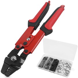 JSHANMEI Fishing Crimping Tool Heavy Duty Crimper Pliers with Crimp Sleeves, Wire Crimping Tool Make Fishing Leaders Shark Rigs, Various Usage (Red Crimper Kit)