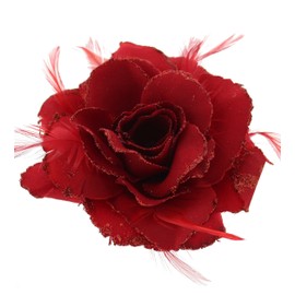 Zac's Alter Ego Glitter Hair Rose with Feathers on Clip, Elastic & Brooch Pin