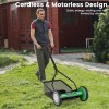 14" Manual Reel Mower w/ 5-Blade 6.6 Gallon Removable Grass