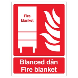 V Safety Welsh/English - Fire Blanket 200 x 300 mm - Reinforced Super-Tough Flexi-Plastic Safety Sign