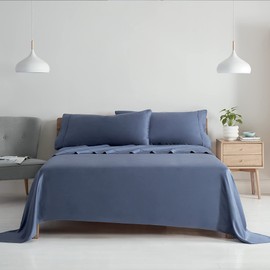 Aston & Arden Eucalyptus Sheet Set - Super Soft, Silky Cooling Tencel Lyocell | Breathable, Wrinkle-Free, Sustainably Sourced | 4-Piece Flat, Fiitted Bed Sheets, Pillowcases, Queen, True Navy