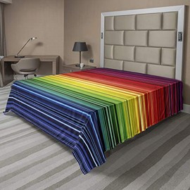 Ambesonne Abstract Flat Sheet, Digital Rainbow Stripes with Gradient Neon Effects Featured Horizontal Bands Print, Soft and Comfortable Top Sheet Decorative Bedding 1 Piece, Full Size, Red Yellow