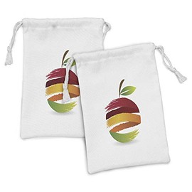 Ambesonne Fruit Fabric Pouch Set of 2, Abstract Colorful Stripes Fresh Apple Design Ecology Environment Themed Illustration, Small Drawstring Bag for Toiletries Masks and Favors, 9" x 6", Multicolor