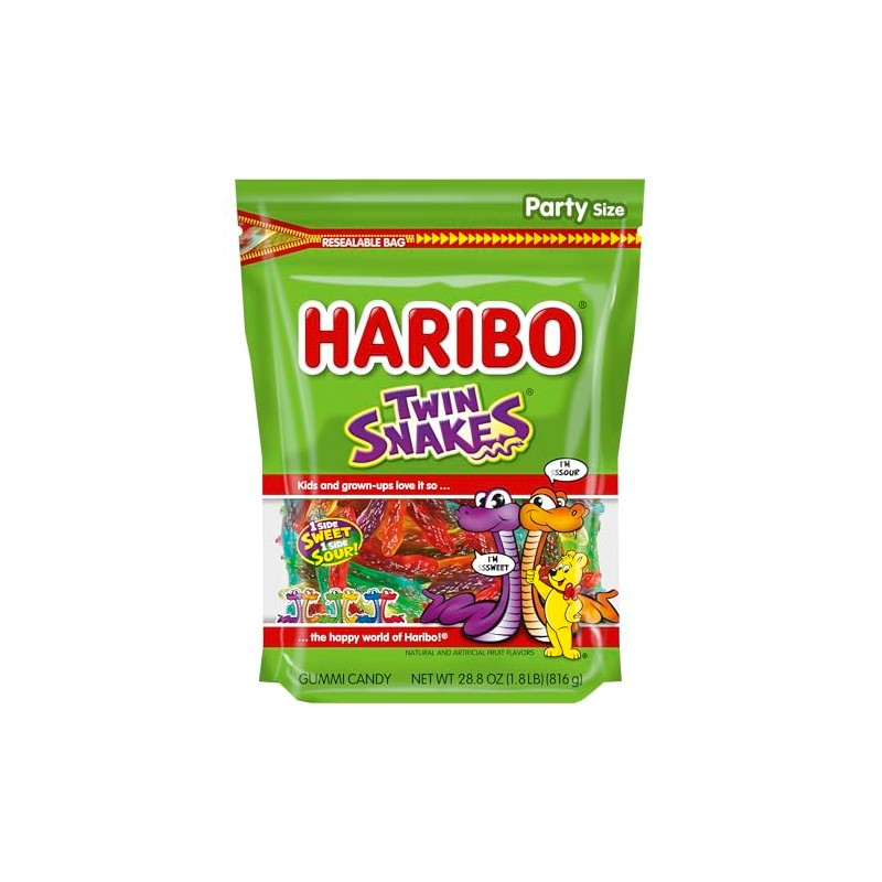 HARIBO Gummi Candy, Twin Snakes Sweet & Sour Gummy Candy,