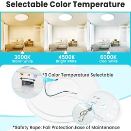 libtit Large LED Ceiling Light 16.5Inch, 4200LM 36W Bright Flush Mount Lights for Ceiling, 3000K/4500K/6000K White Surface Mount Lighting Fixture for Bedroom Kitchen Livingroom Shops