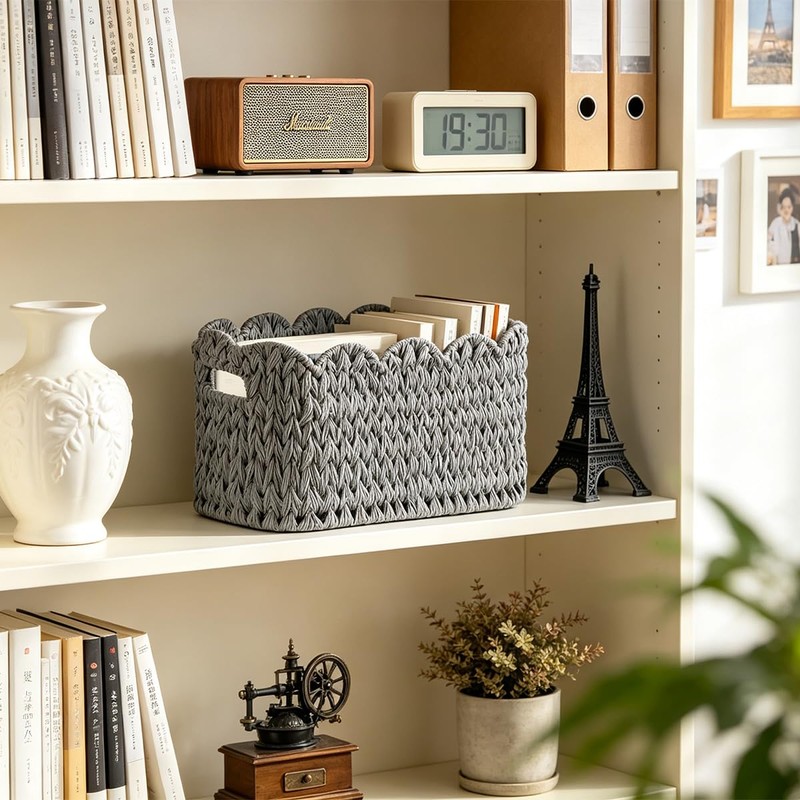 Toilet Paper Storage Basket,Handmade Woven Scalloped Baskets for Bathroom Organizer