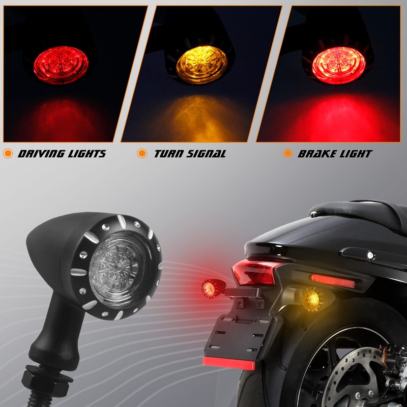 NTHREEAUTO Bullet Rear Turn Signals LED Motorcycle Blinkers Amber Red