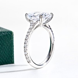 Bo.Dream Cubic Zirconia Promise Rings for Her, Elongated Cushion Cut 4 Carats CZ Engagement Rings Platinum Plated Sterling Silver Size 7