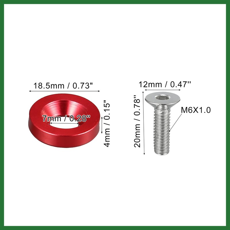 Motoforti 20pcs Motorcycle Red Fender Bumper Washer Bolt Nuts Kit