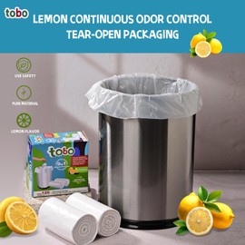 Tobo Bolsas de basura pequeñas, 120 unidades (4 galones, 15.1 l), perfumadas con limón, duraderas, resistentes a fugas, fácil de desgarro, control de olor, interior antiadherente, fabricadas con