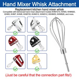Hand Mixer Whisk for Kitchenaid Hand Mixer Attachments KHMPW,KHM7210, KHM512, KHM3, KHM5, W10720799 Stainless Steel Kitchenaid Whisks Attachments - 2 Pack