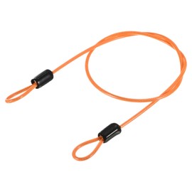 sourcing map Security Steel Cable Lock, Safety Cable Flexible Wire Rope Luggage Lock 1.6feet 2.5mm Vinyl Coated Braided Steel with Double Loop for Bike Bicycle U-Lock Padlock Orange