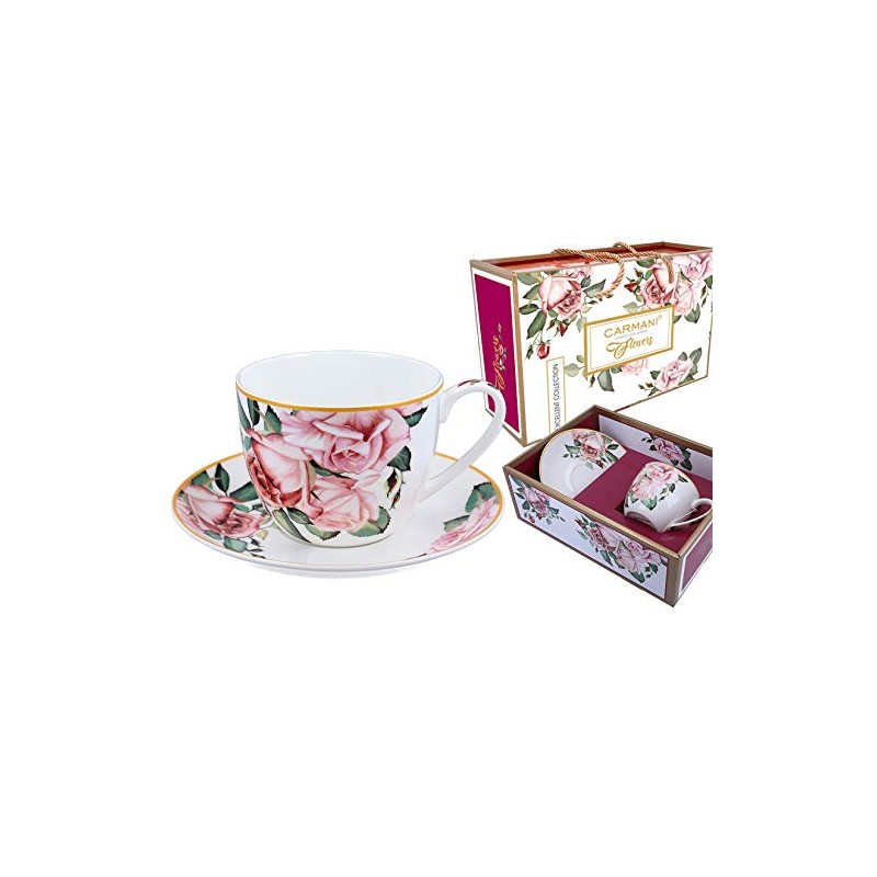 CARMANI - Flowers Collection Rose Tea Cup and Saucer 475ml