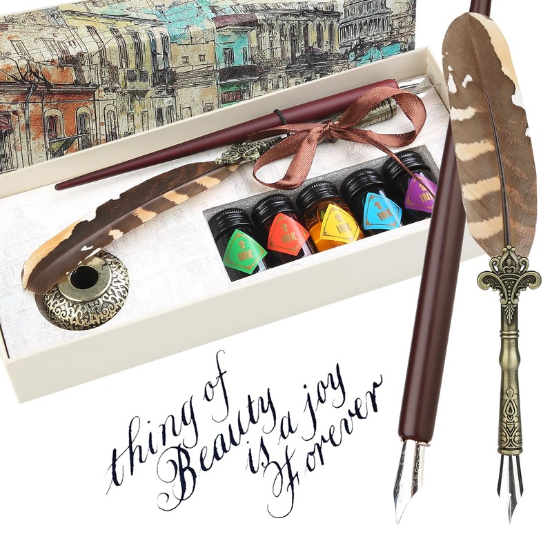 GC QUILL Feather Quill Calligraphy Pen & Wooden Dip Pen