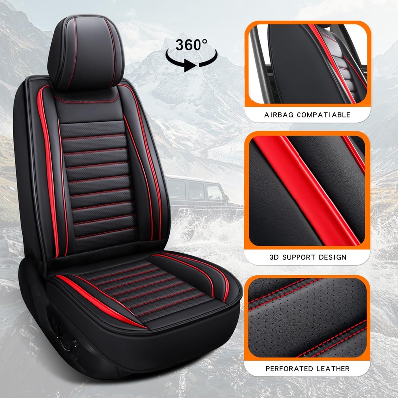 MINGBRON Leather Car Seat Covers Full Set, Universal Faux Leather