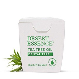 Desert Essence Cinta dental de aceite de árbol de té, 30 yardas, paquete de 6 unidades, encerada naturalmente con cera de abeja, cinta gruesa sin trituración, sobre la marcha, elimina la acumulación de residuos de alimentos, antiséptico sin crueldad
