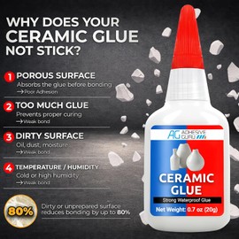 Adhesive Guru Ceramic Glue (2x0.7 oz) Super Glue for Pottery, Porcelain & China Repairs, Waterproof & Odorless After Cure, Non-Toxic, Temperature Resistant, Compatible with Aerosol Activator – 2 Pack