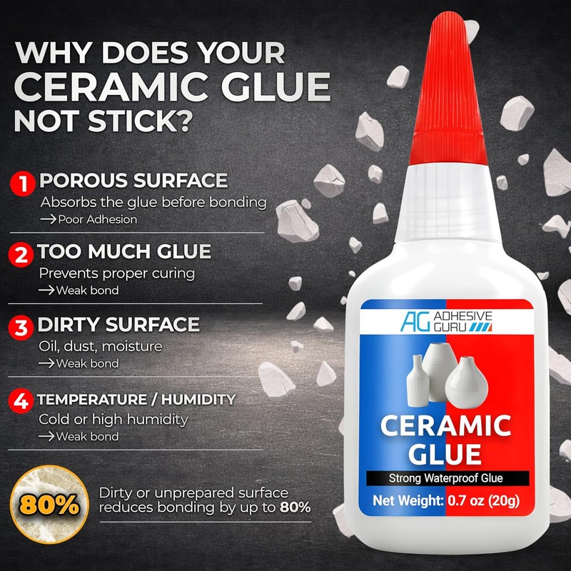 Adhesive Guru Ceramic Glue (2x0.7 oz) Super Glue for Pottery,