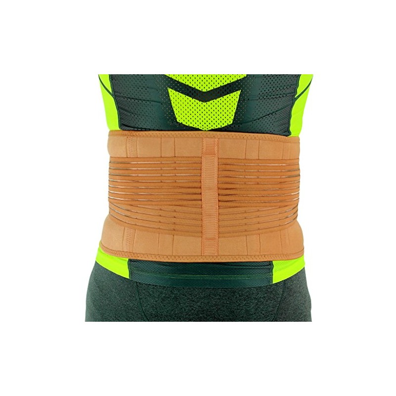 Beige Neoprene Adjustable Lower Back Support Lumbar Brace Size Large