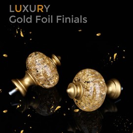 JRZOO Gold Curtain Rod for Windows 72 to 144 Inches, 1'' Heavy Duty Adjustable Modern Drapery Rods with Unique Crystal Finials, Luxury Decorative Curtain Rods, Size: 30-144''