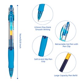 M&G 12Pcs Gel Pens, 0.5mm Blue Ink Gel Pens Fine Point, Quick Dry Gel Ink Pens Bulk Smooth Writing with Soft Anti-Slip Grip Retractable Design for Journaling Coloring Office Supplies School Women Men