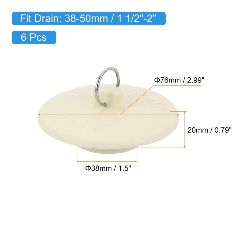 sourcing map 6 Pcs Rubber Sink Plug, Bathtub Drain Stopper