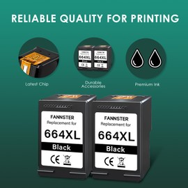 fannster 664XL Ink Cartridge Replacement for 664 664XL 664 XL Ink Cartridges Black and Color for DeskJet Ink Advantage 1115 2135 2138 3635 3636 3638 4535 4536 4538 4675 4676 4678 Printer Ink 2 Black