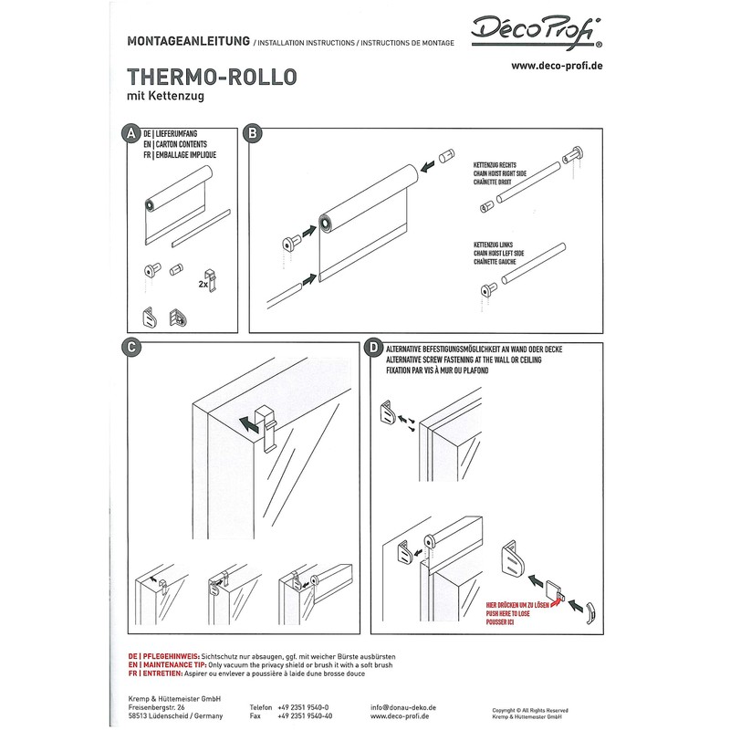 DecoProfi Thermal Blackout Blind with Clamp Support / Klemmfix, Without