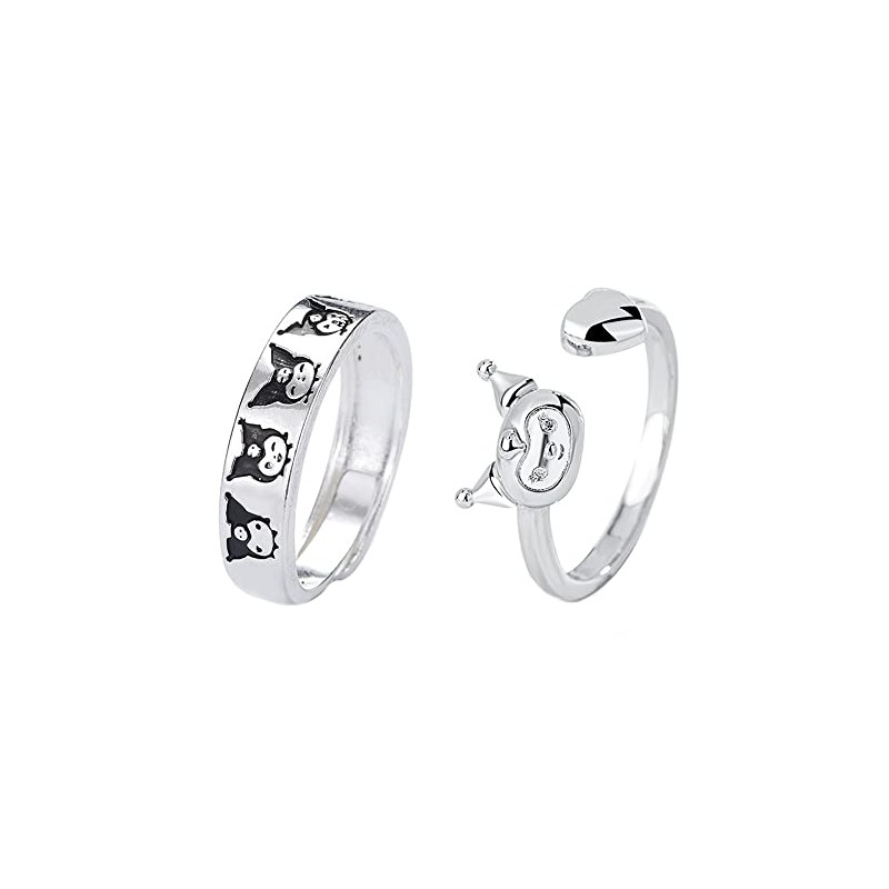 BENBIYO Kuromi Sanrio Ring Set Adjustable Open Silver Kawaii Cute