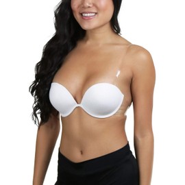 ToBeInStyle Women's Wired and Padded Push-Up Bra with Clear Convertible Straps - White - 38C