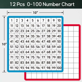 Artreeiger 12 Pcs Dry Erase Math Hundreds Chart, Double Sided Number Cards 1-100 Number Chart, Teacher Classroom Must Haves Writable and Erasable Numbers 1-100 Chart Board Card Home Classroom Supplies