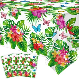 4 Pack Tropical Flower Tablecloth Hawaiian Luau Tablecloths Floral Butterfly Table cloth Summer Beach Pool Kids Birthday Table Cover Supplies 130X220CM